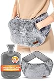 Wärmflasche mit Gürtel - 1,5L Wärmflasche zum Umwickeln - Luxuriöse, Weiche und Tragbare Wärmflaschengürtel Gegen Regelschmerzen (Grau)