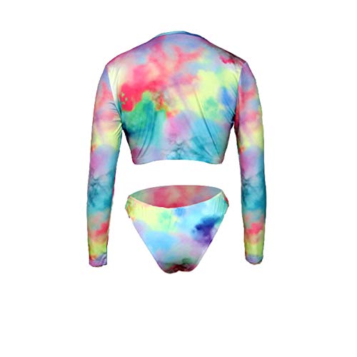 SIAEAMRG Rash Guard Long Sleeve Swimsuit for Women, 2 Pieces Sexy High Waisted Triangle Bikini Bathing Suits, 7D Print Tankini Swimwear (A-Multicolor, XL (US 14-16))