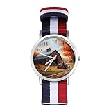 Old Barn in Autumn Deer - Reloj de pulsera de cuarzo personalizado con números arábigos con correa ajustable para hombres y mujeres