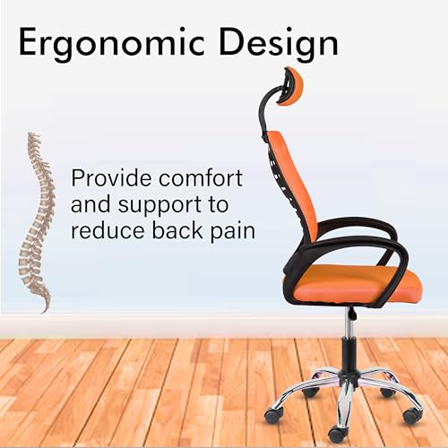 Image of Casa Copenhagen,Mesh Office Desk,Rocking, Ergonomic Computer Chair Adjustable High with Headrest and Comfortable Armrest Swivel Chair -Orange & Jet Black Handle