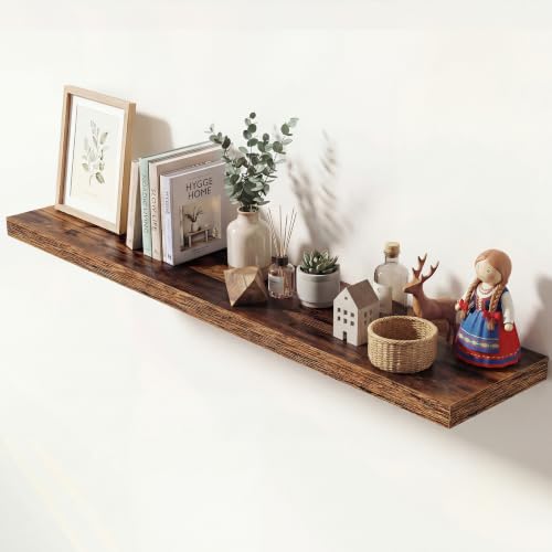 Image of Dreamland 55 Inches Floating Shelves for Wall,9.3 inch Deep Long Floating Shelves Set of 1,Large Display & Storage Shelf,Wall Shelf for Bathroom Bedroom Living Room Kitchen Office,Rustic Brown