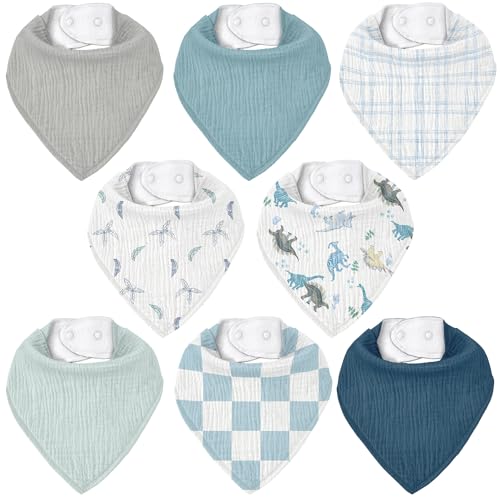 CIVARUA KIDS Muslin Baby Bibs 8 Pack, Baby Bandana Drool Bib for Drooling and Teething, Cotton Soft Absorbent for Girls Boys BC