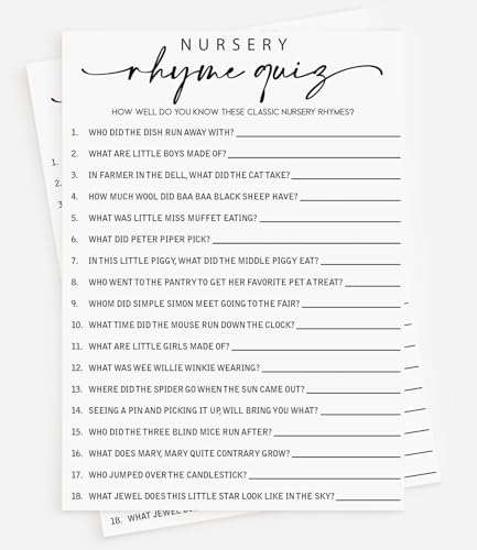 All Ewired Up 50 Baby Shower Nursery Rhyme Game (50-Cards) Fun Baby Shower Game Activity, Gender Neutral Boy or Girl, Minimalist Script