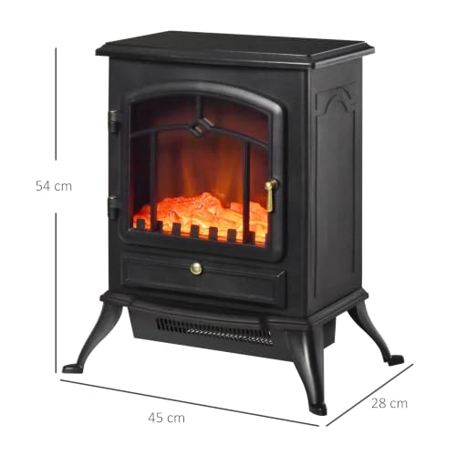 Miniatura 7 de Homcom Chimenea Eléctrica Con Efecto Leña - Color Negro - Vidrio Templado 3mm Y Chapa De Hierro - 41,5x28x54,8 Cm