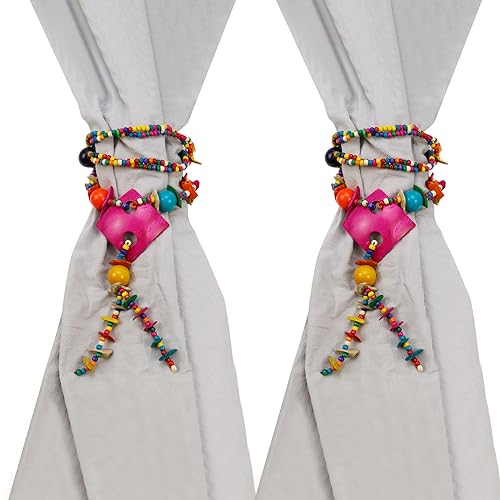 HEVSTIL Curtain Tiebacks, 2 Pack Colorful Coconut Shell Curtain Drapery Holdbacks, Boho Curtain Ties for Home Office Decorative,Red