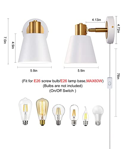 Oylyw Wall Lights Wall Lamp Fixture White Sconce Wall Lighting Plug In Cord Wall Sconces Set Of Two For Bedroom Bedside Bathroom Aisle E26 Angle Adjustable Metal Wall Mount Light Fixture Indoor #TOP1