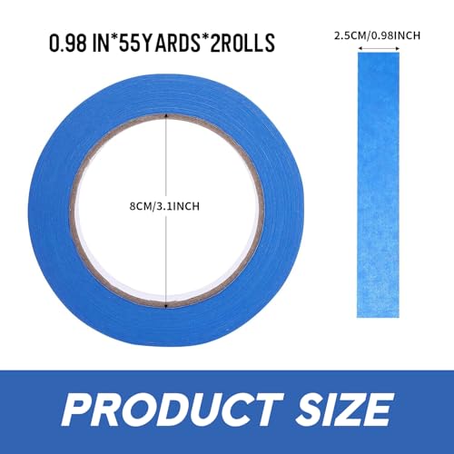 Image of Blue Painters Tape, 0.98 Inch x 55Yards x 2 Rolls Masking Tape, Wall Paint Tape, Painting, DIY Art Supplies, Cutting, Decorating, Edge Treatment Multi Surface Paint Tape