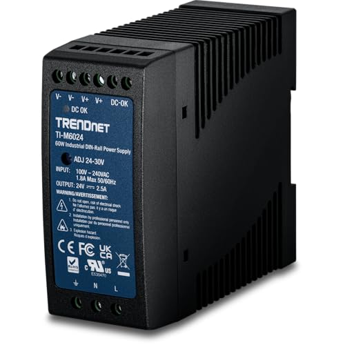 Image of TRENDnet 60W, 24V DC, 2.5A AC to DC DIN-Rail Power Supply, Universal AC Input, Extreme -20 to 70 C (-4 to 158 F) Operating Temp., TI-M6024