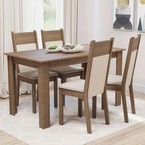 El Mejor Listado de Comedor Chocolate 4 Sillas del mes. 50 Madesa Juego de Comedor, Mesa con Tapa de Madera y 4 Sillas Cali - Marrón/Crema/Beige