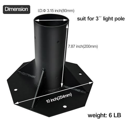Base de poste de luz exterior con brida de metal resistente negra de 3 pulgadas 4