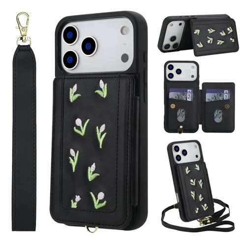 Étui iPhone 14 noir avec cordon bandoulière amovible et coque arrière en silicone