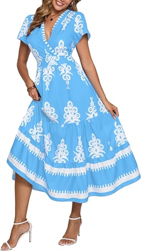 Image of Floral Print Dress for Women Boho Long Dresses Flowy A line Dresses Fit for Office and Casual Vacation Cocktail Party Prom