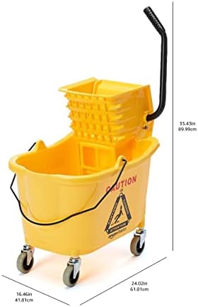Amazon Basics Side Press Wringer Combo Commercial Mop Bucket on Wheels, 35 Quart, Yellow