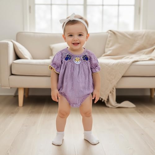Kuriozud Newborn Baby Girl Football Outfit Smocked Ruffle Romper Short Sleeve Jumpsuit Cute Baby Girl Clothes3
