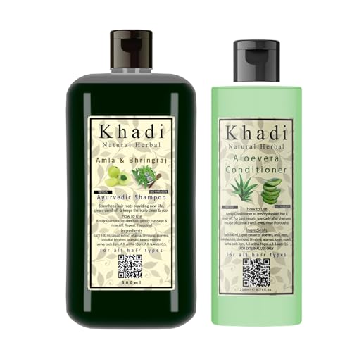 Image of Khadi Natural Herbal Amla Bhringraj Shampoo 500 ml And Aloevera Conditioner 200 ml For Hair Growth | Hair Fall Control Shampoo And Conditioner Combo Pack