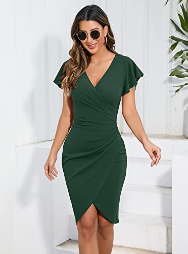 Machico Green Formal Dress For Women V Neck Bodycon Slit Dresses For Wedding Guest Cocktail Party #TOP1