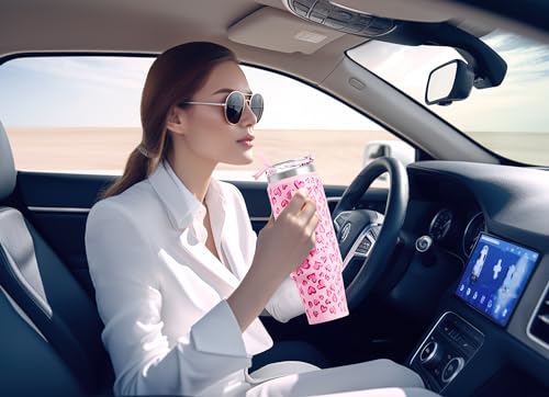 Image of Meoky 40 oz Tumbler with Handle and Straw, Insulated Tumbler with Lid and Straw, Stainless Steel Travel Mug, Keeps Cold for 34 Hours, 100% Leak Proof, Fits in Car Cup Holder (Love)