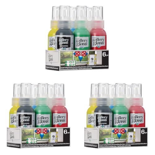 Gallery Glass, Basic Stained Kit, 6 Piece Glass Paint Set for DIY Arts and Crafts, Perfect for Beginners and Artists, 1 Count, 12 Fl Oz (Pack of 3)