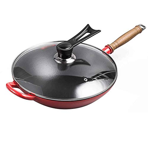 Wok de Hierro Fundido con Tapa de Madera y Asas Grandes