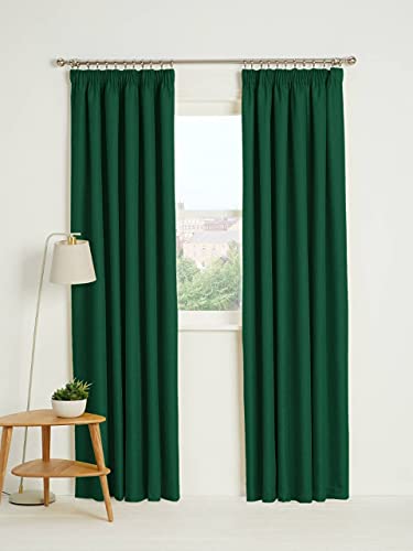 Kinfolk Textile Blackout Thermal Pencil Pleat Tape Top Insulated Pair of Blackout Curtains Including 2 Tiebacks (Emerald Green, 66" x 72")
