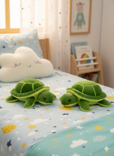 Image of TortoisePlush Sea Turtle Soft Toy, Dark Green and Yellow, 22 cm, Stuffed Animal for Kids, Modern Design, Tortoise Theme, Durable Quality (Mother Baby)
