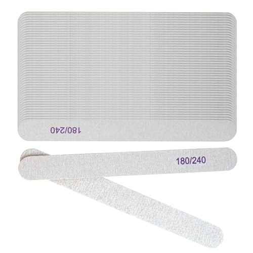 180/240 Grit Nail Files - 50 Pcs Professional Nail Files for Natural Nails Acrylic and Gel Nails, Double Sided Emery Boards for Nails, Reusable Buffer Nail File Tools (#180/240)