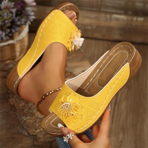 Women’s Arch Support Dressy Wedge Platform Sandals, Floral Open-Toe Leather Sandals For Summer Casual Comfort3