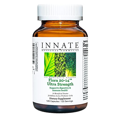 Innate Response Formulas Flora 20-14 Ultra Strength - Probiotic Supplement with 20 Billion CFU - 14 Probiotic Strains - Vegan and Non-GMO - Made Without 9 Food Allergens - 120 Caps