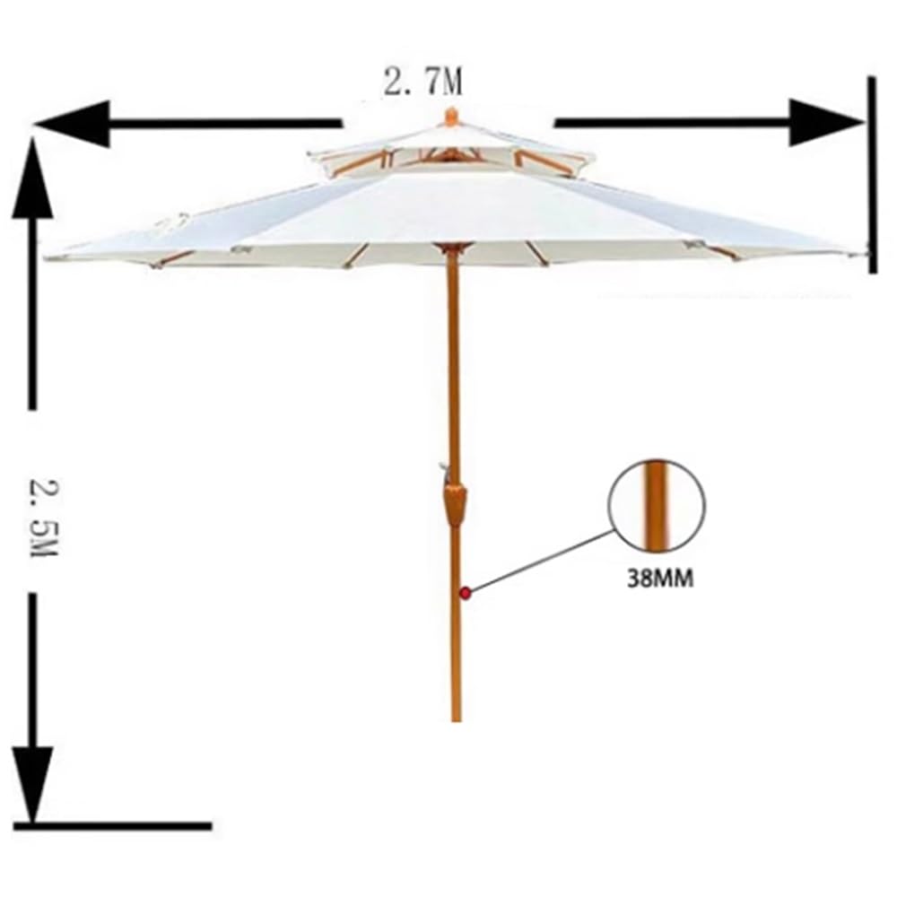 Ombrellone Da Giardino Rotondo 2.7m Ombrello Da Patio Inclinabile | Antipioggia Ombrellone Da Spiaggia Doppio Tetto Parasole Con Manovella 8 Costole Palo In Ferro
