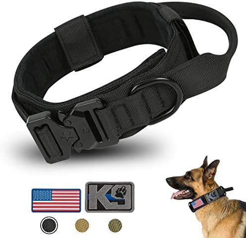 WANYANG Tactical Dog Collar, Adjustable Military Dog Collar with Handle and Heavy Duty Metal Buckle, K9 Nylon Dog Collar for Medium and Large Dogs, Black