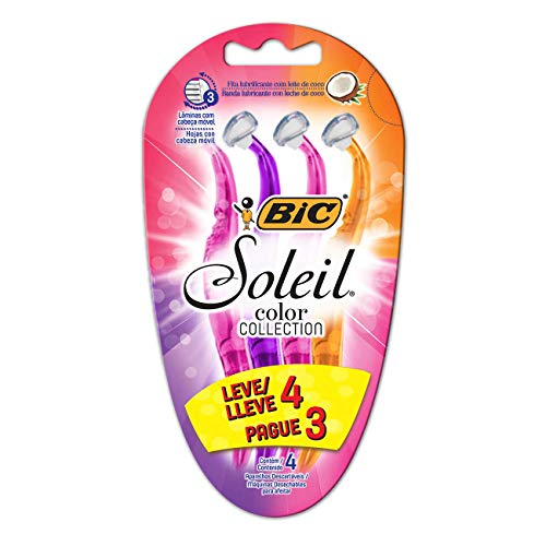 BIC Aparelho De Depilar Soleil Rosa Roxo E Laranja Leve 4 Pague 3 - 930183 - Dupla Fita Lubrificante Com Leite De Coco