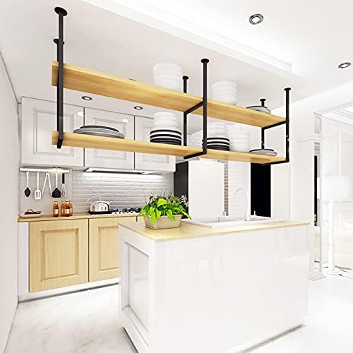 DCTPETHM 2-Tier Black Metal Hanging Pot Rack - Stylish Kitchen Organizer for Plants, Wine, and Decor - Multifunctional Iron Shelf for Home & Kitchen Display