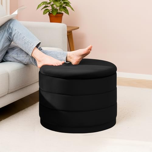 ZOLANOful 23" Round Velvet Storage Ottoman with Reversible Lid, Soft Padded Footrest and Hidden Storage, Large Upholstere Tray Top Ottoman Footstool for Living Room, Bedroom, Entryway, Black by ZOLANOful - Used condition - Image 7