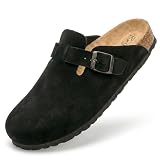 GONKOS®, Zuecos Piel con Plantilla de Corcho Piel Autentica Corcho Natural Zuecos Mujer Zuecos Hombre Sandalias Hombre/Mujer, Suela Antideslizante EVA, Calidad Hecho en España, Color Ante Negro 42