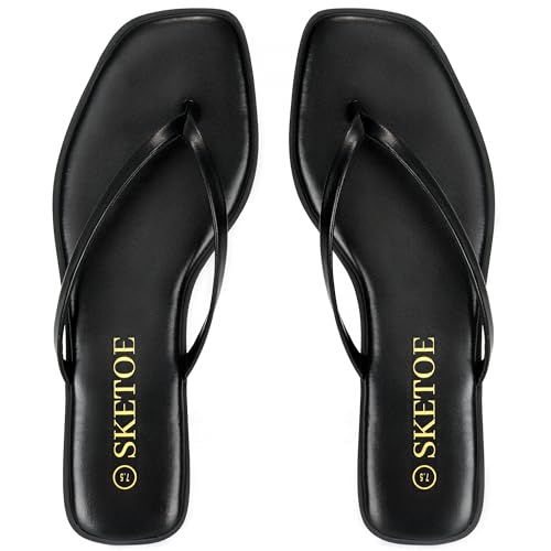 Flip Flops for Women Square Toe Flat Sandals for Women Comfortable Thong Sandals Vegan Leather Flip Flops Lightweight Summer Beach Sandals Dressy Vacation Essentials Slides2