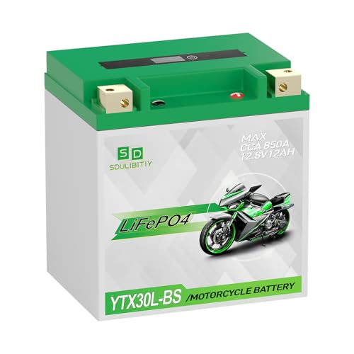 YTX30L-BS Lithium Motorcycle Battery 12.8V 12AH 850 CCA LiFePO4 Motorcycle Battery ATV UTV Jet Ski Scooter Lawn Mower Tractor Generator Built-in Smart BMS