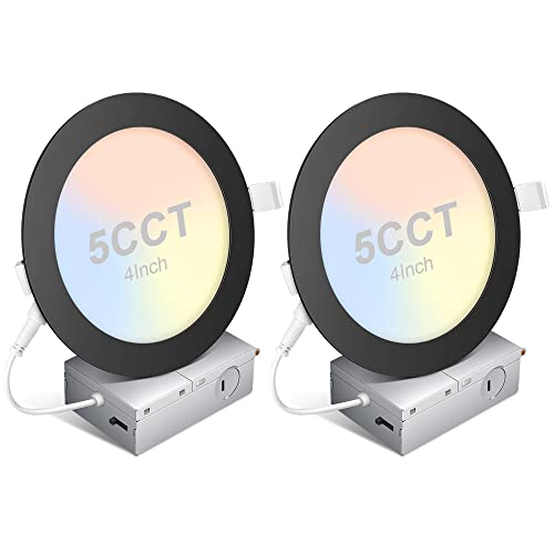 2Pack 4 Inch 5Cct Ultra-Thin Led Recessed Ceiling Light With Junction Box,Dimmable 2700K/3000K/4000K/5000K/6000K Selectable, 9W 700Lm Canless Wafer Downlight Ul Energy Star(Black) #TOP12