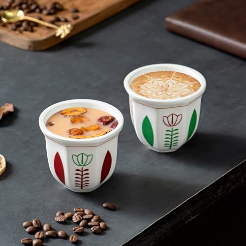 أكواب قهوة عربية بزخارف زهرة التوليب المميزة، مجموعة من قطعت...