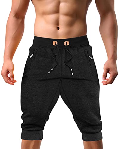 EKLENTSON Shorts for Men Casual Shorts Slim Fit Capri Shorts Mens 3/4 Capri Pants for Mens Long Shorts Casual Black