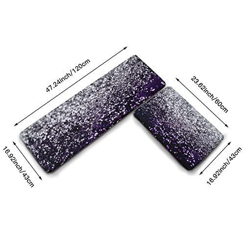 Youtary Purple Black Silver Glitter Pattern Kitchen Rug Set 2 Pcs Floor Mats Washable Non-Slip Soft Flannel Runner Rug Doormat Carpet For Floor Home Bathroom, 17" X 47"+17" X 24"-M #TOP1