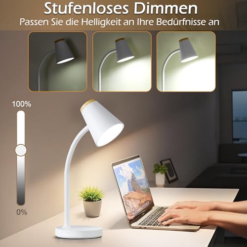 GyroVu Schreibtischlampe, LED Tischlampe Dimmbar Augenschutz, Flexibler Gänsehals Tischleuchte für Kinder, Lektüre Desk Lamp mit Touch Steuerung für Schlafzimmer, Studierzimmer, Nachttisch, Büros