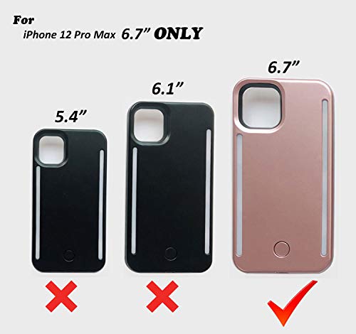 Qwifey Selfie Light Up Case For Iphone 12 Pro Max 6.7 Inch,Led Double Light Case With Back And Front Dual Rechargeable Luminous Light Phone Case For Iphone 12 Pro Max(6.7 Inch Only) (Rose Gold) #TOP5