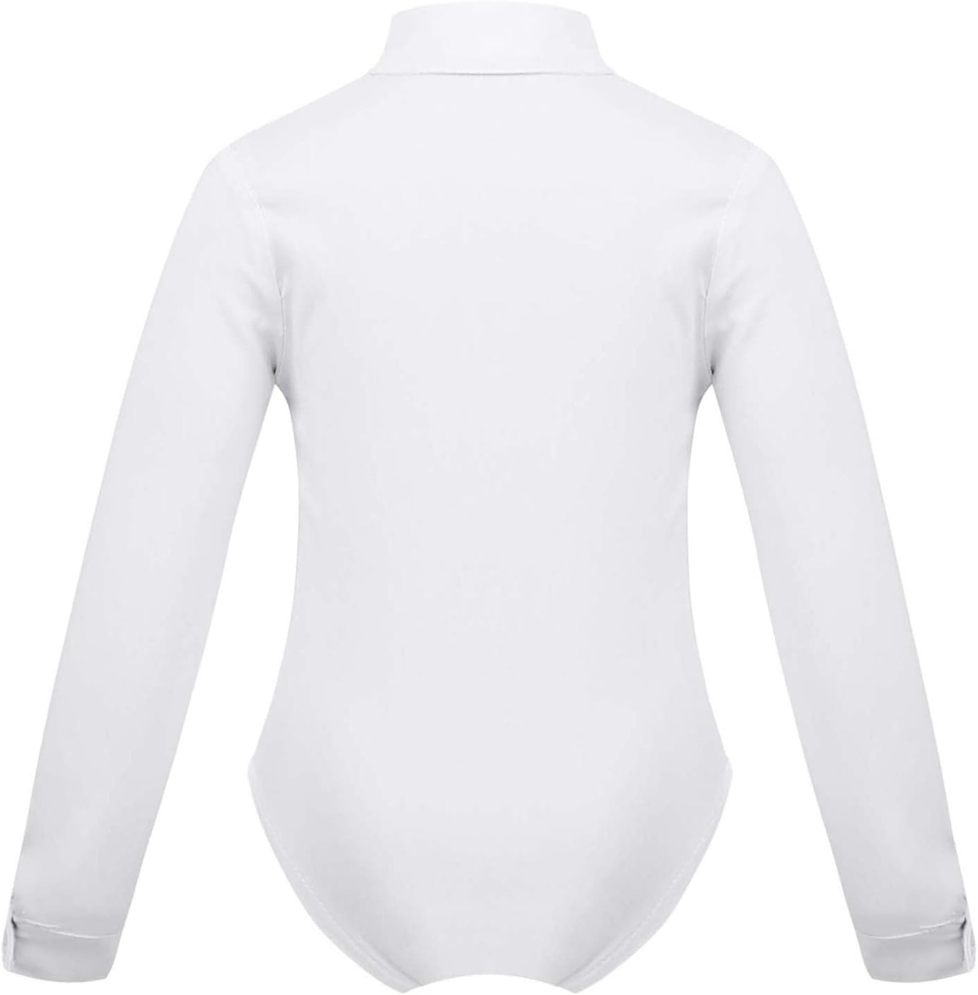 FEESHOW Kids Boys One-Piece Latin Jazz Dance Leotard Lapel Long Sleeves Button Down Shirt Romper Jumpsuit