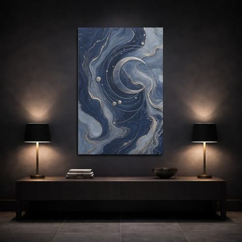 Toile lune bleue et or grand format 24x36 pouces vertical - 3