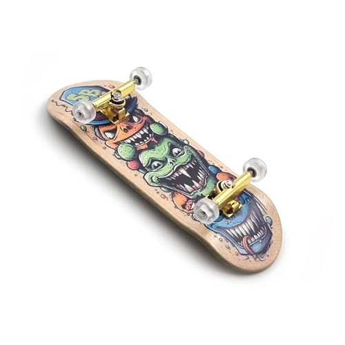 SPITBOARDS® 32 x 96 mm Fingerboard Complete Wood Set-Up Assembled, 5-Layers, Silver Trucks with Bushings and Nuts, Transparent CNC Bearing Wheels, Lasered Foam Grip Tape Mad Stake - Thumbnail 2