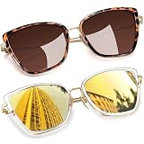 Joopin Tortoise Cateye Sunglasses & Mirrored Gold Cat Eye Shades for Women, Fashion Becky Oversized Sun Glasses UV400 Chunky Sunnies 2 Pack