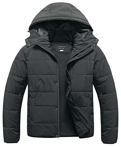 CREATMO US Mens Big and Tall Puffer Jacket Winter Thickened Coat Warm Snow Outerwear with Hood Parka Jacket Grey 5X
