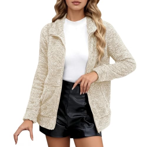 Veste légère en polaire femme chaude à manches longues et col revers douillet