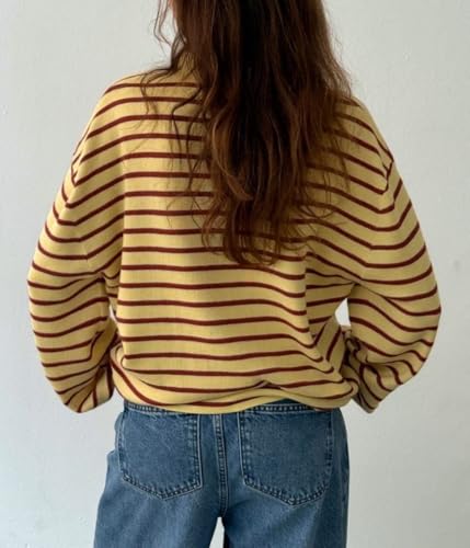 Women Y2K Striped Lapel Polo Shirt Long Sleeve Pullover Sweatshirt Oversized V Neck Color Block Tee Streetwear3