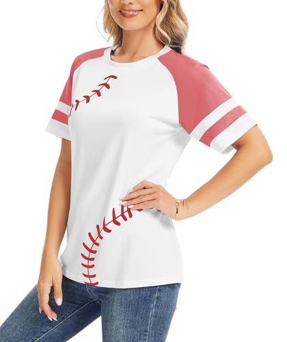 ETATNG Baseball Mom Shirt for Womens Raglan Shirt Short Sleeve Crewneck Patchwork Workout Baseball Tees4
